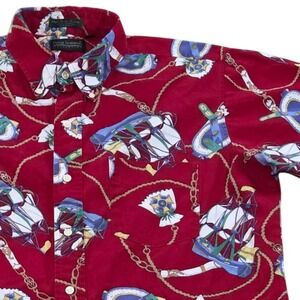 Flying Scotsman Nautical AOP Print SS Button Down Shirt USA MADE Mens Size‎ L